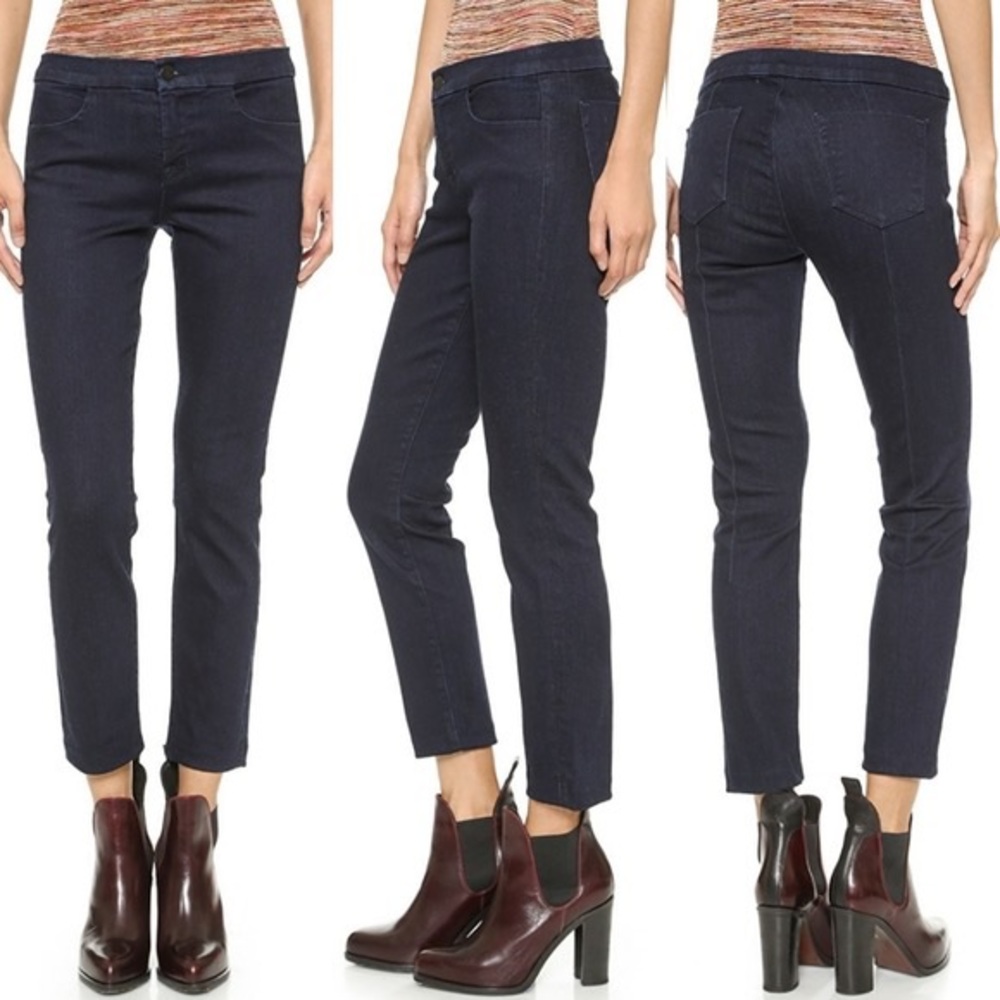 J Brand mid‎ rise tailored crop jeans in inkwell dark wash blue